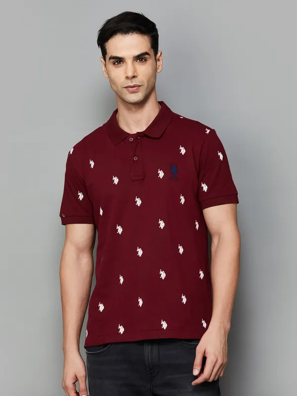 U S POLO ASSN maroon polo t shirt