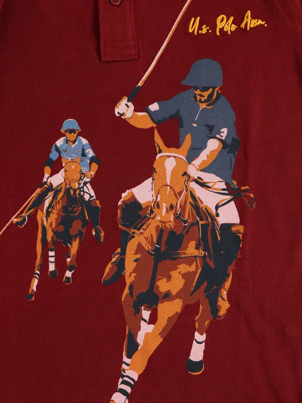 U S POLO ASSN maroon printed t shirt