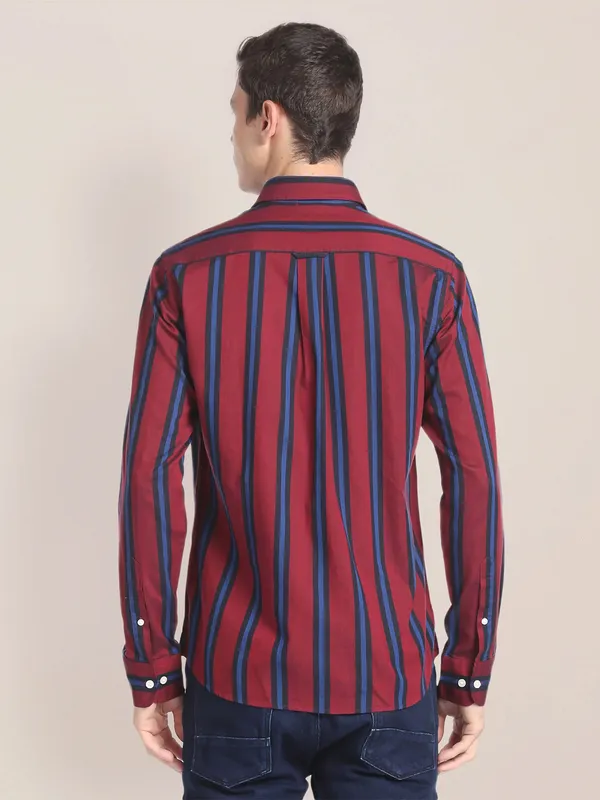 U S POLO ASSN maroon stripe cotton shirt