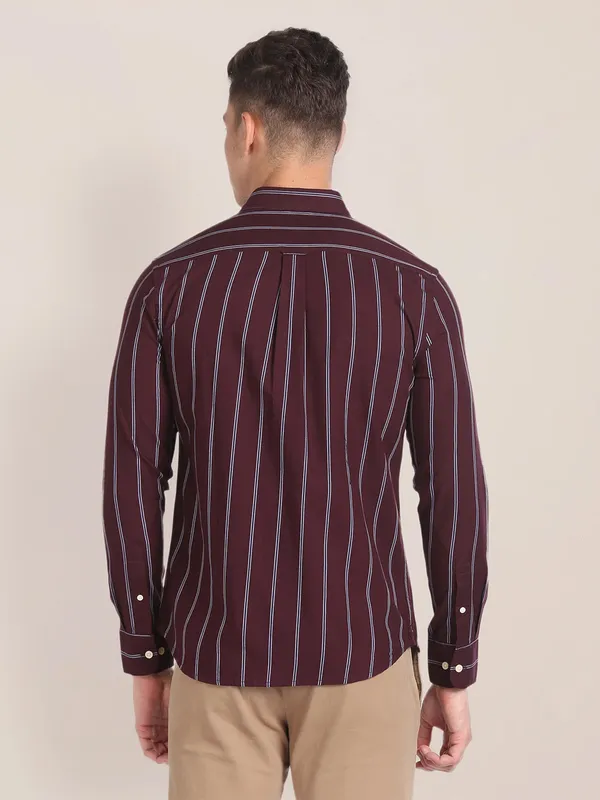 U S POLO ASSN maroon stripe shirt in cotton