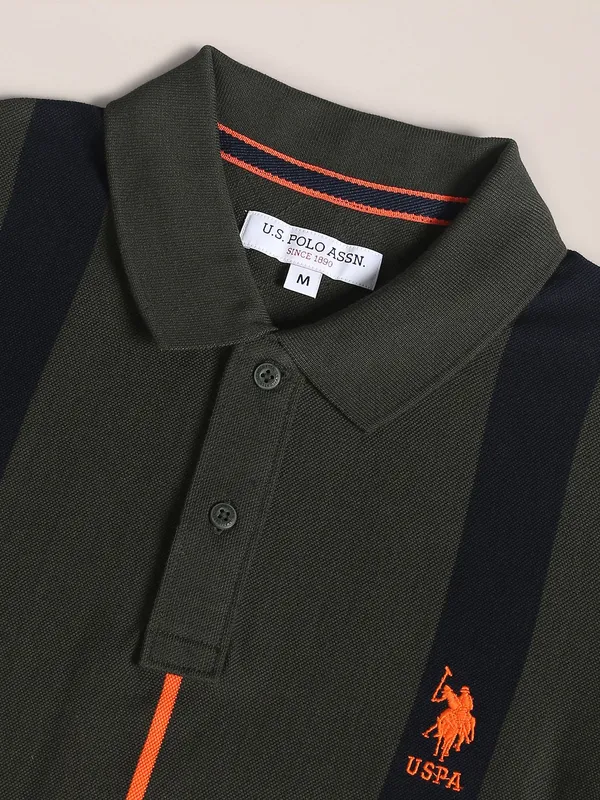 U S POLO ASSN military green stripe t shirt