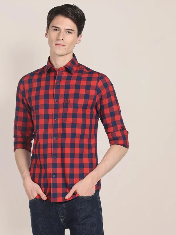 U S POLO ASSN navy and red checks shirt