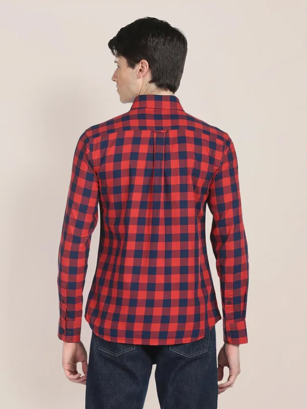 U S POLO ASSN navy and red checks shirt