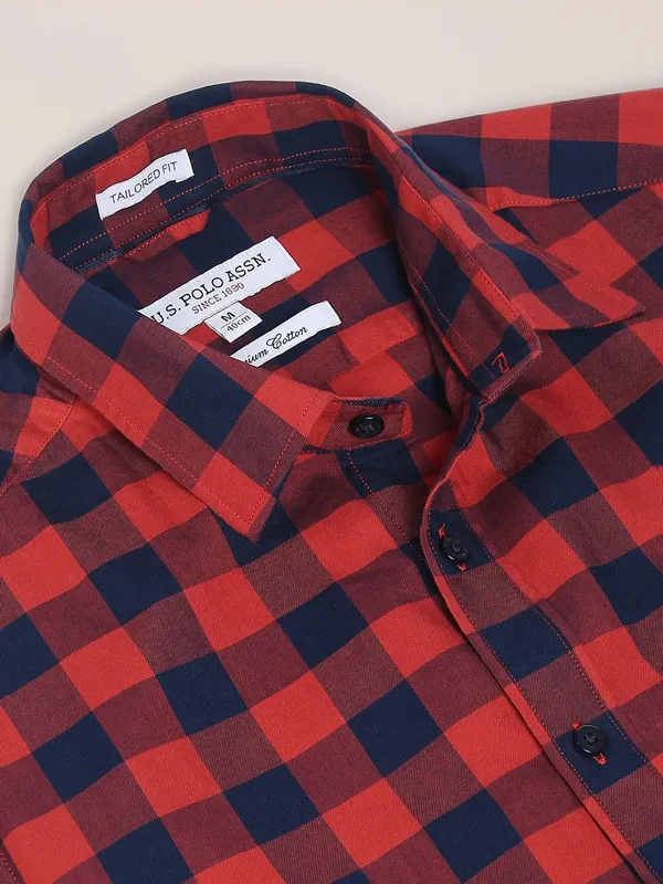 U S POLO ASSN navy and red checks shirt