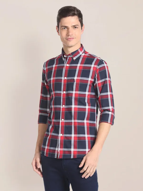U S POLO ASSN navy and red cotton shirt