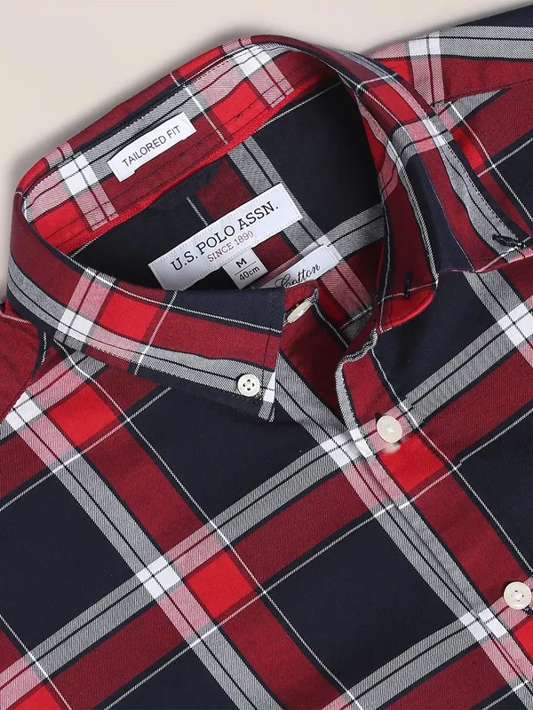 U S POLO ASSN navy and red cotton shirt