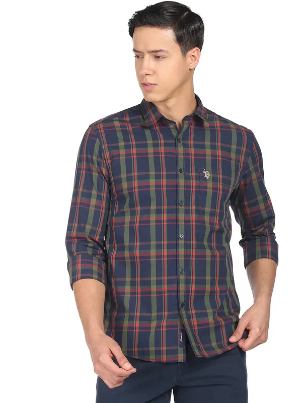 U S POLO ASSN navy checks cotton shirt