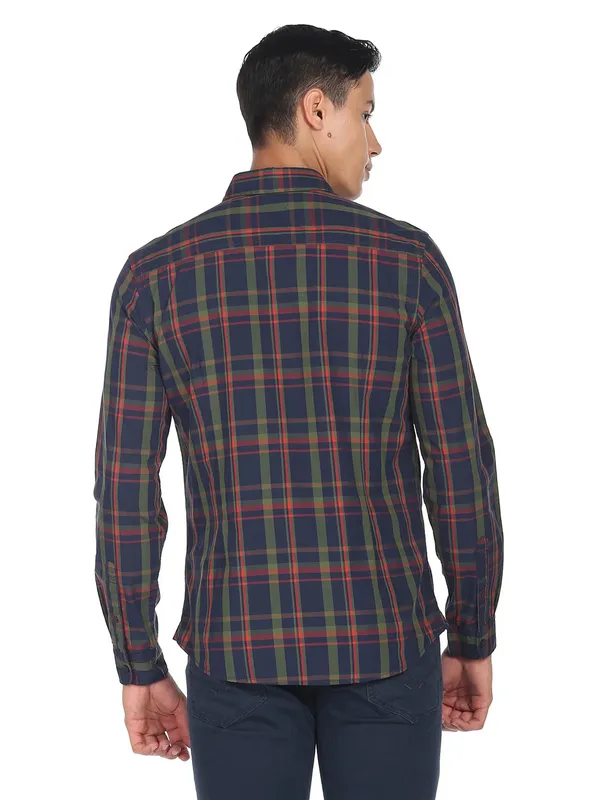 U S POLO ASSN navy checks cotton shirt