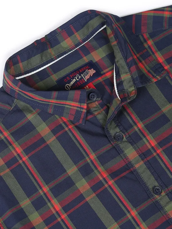 U S POLO ASSN navy checks cotton shirt