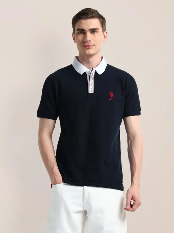 U S POLO ASSN navy cotton t-shirt with polo collar