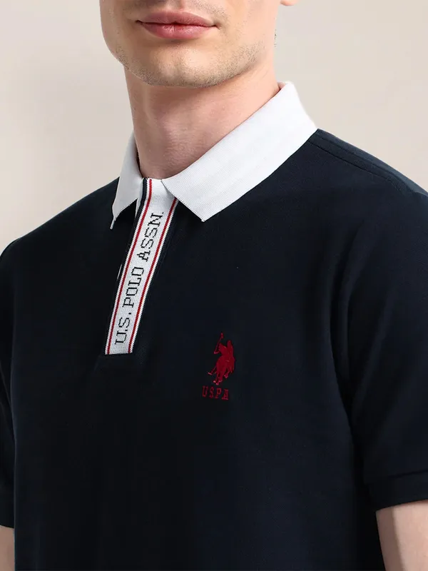 U S POLO ASSN navy cotton t-shirt with polo collar