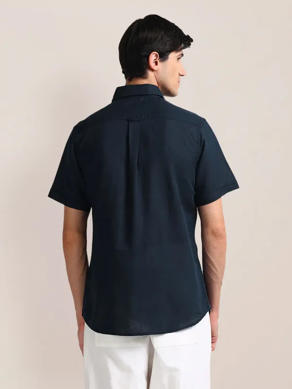 U S POLO ASSN navy plain cotton shirt with half sleeves