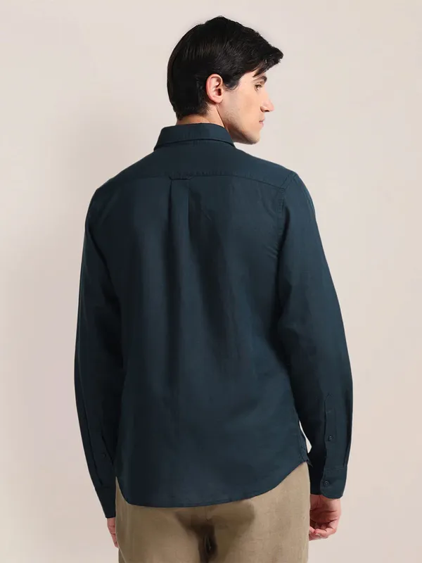 U S POLO ASSN navy plain cotton slim fit shirt