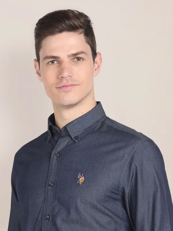 U S POLO ASSN navy plain denim shirt