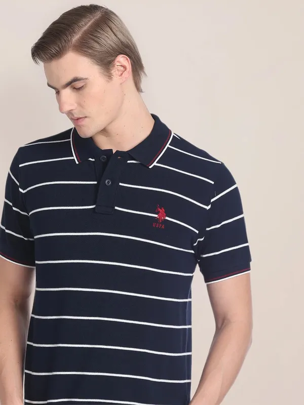 U S POLO ASSN navy polo neck t shirt in stripe