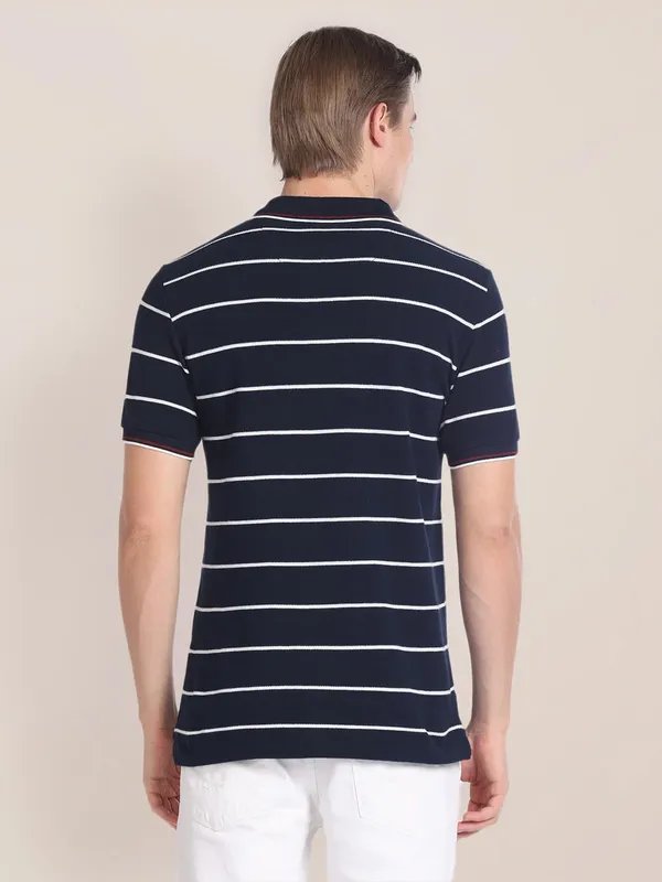 U S POLO ASSN navy polo neck t shirt in stripe