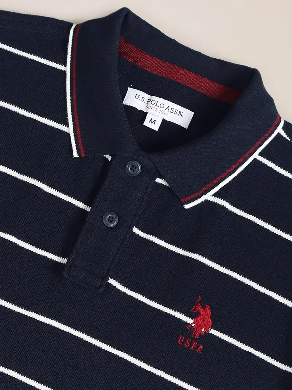 U S POLO ASSN navy polo neck t shirt in stripe