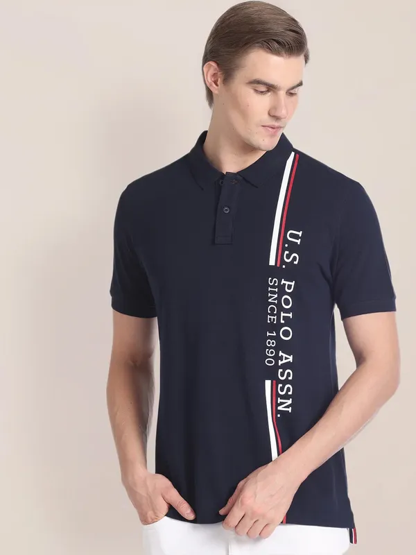 U S POLO ASSN navy polo t shirt with half sleeve