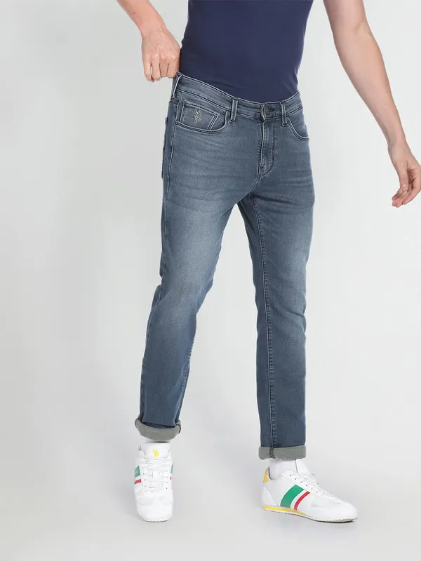 U S POLO ASSN navy slim taper fit jeans in washed