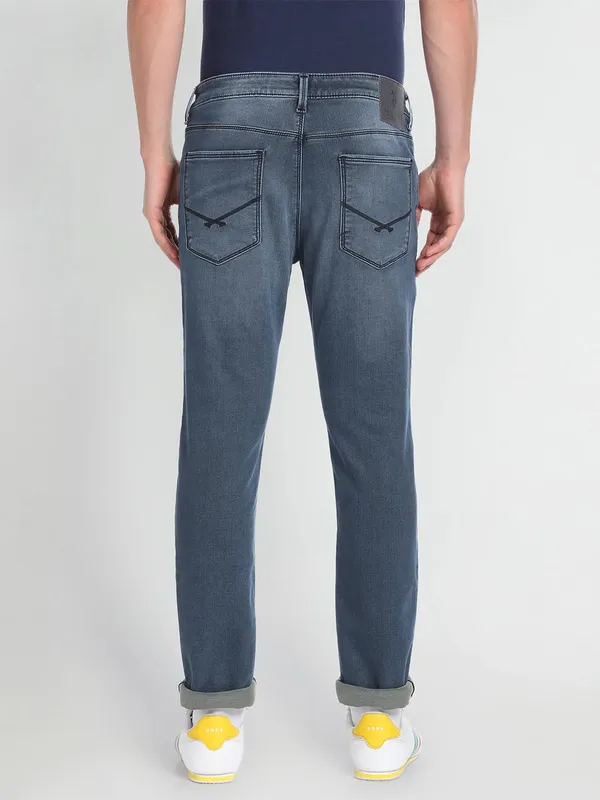 U S POLO ASSN navy slim taper fit jeans in washed