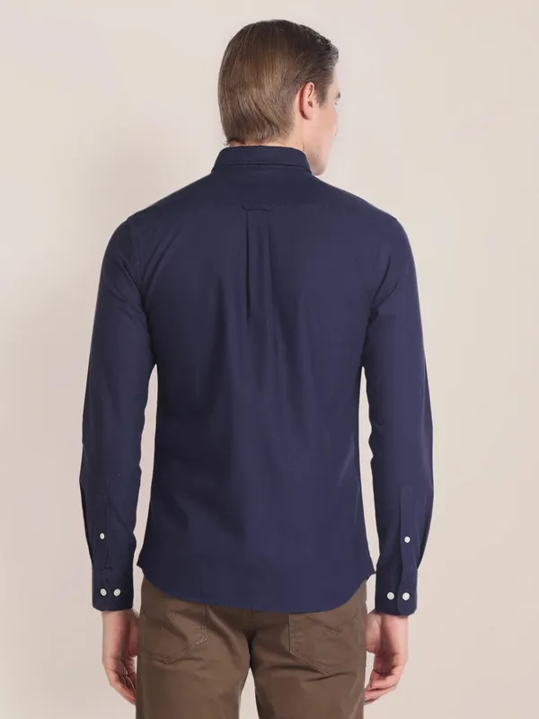 U S POLO ASSN navy tailored fit plain shirt
