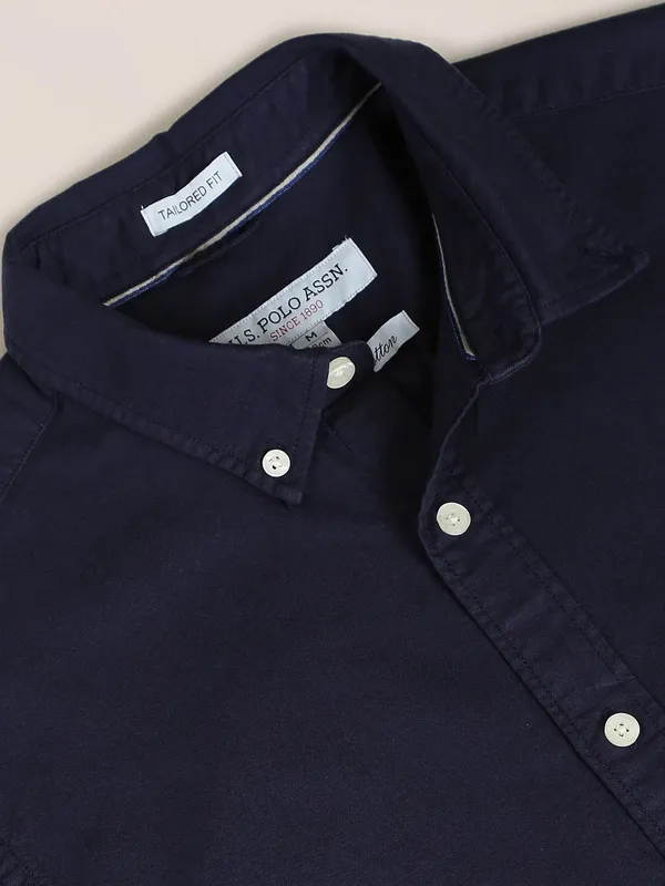 U S POLO ASSN navy tailored fit plain shirt