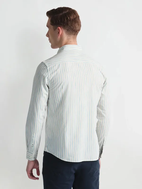 U S POLO ASSN off-white stripe cotton shirt