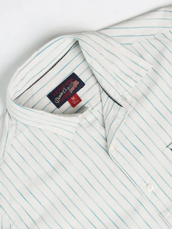 U S POLO ASSN off-white stripe cotton shirt