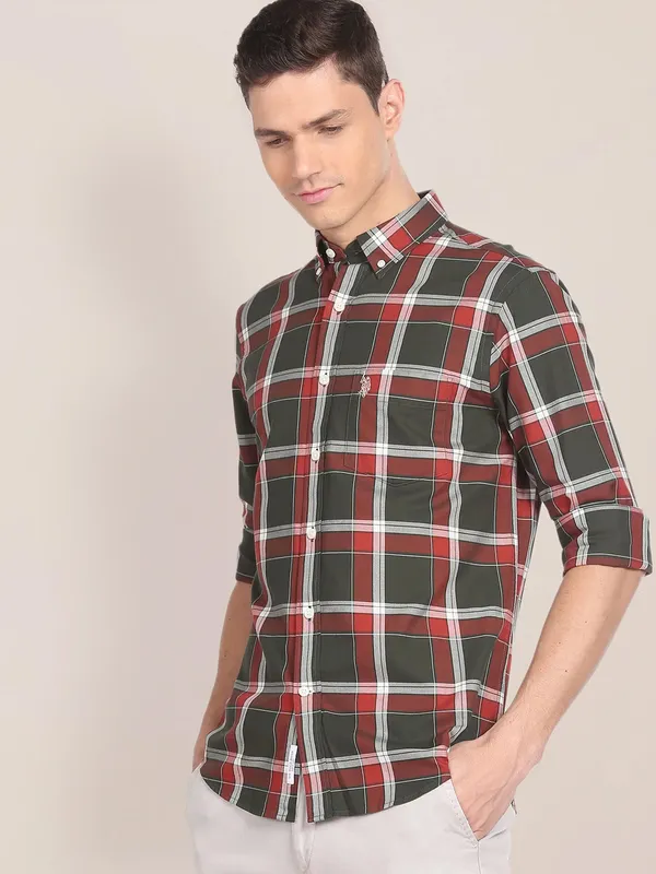 U S POLO ASSN olive check shirt