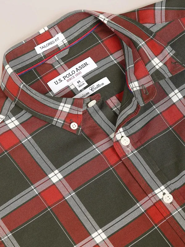 U S POLO ASSN olive check shirt