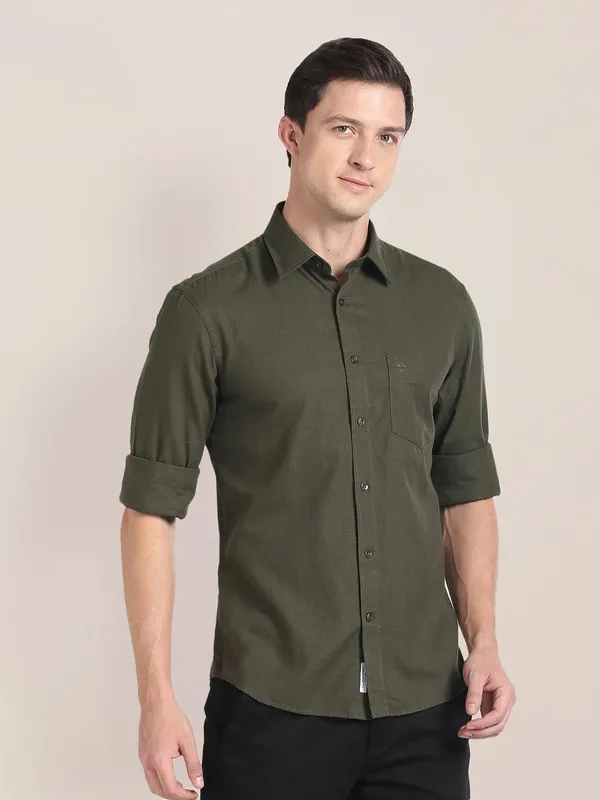 U S POLO ASSN olive plain cotton shirt