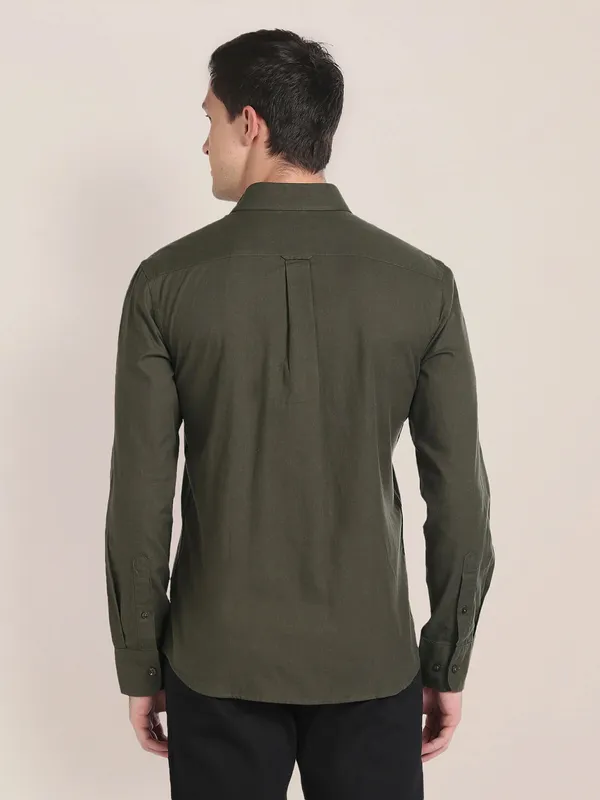 U S POLO ASSN olive plain cotton shirt
