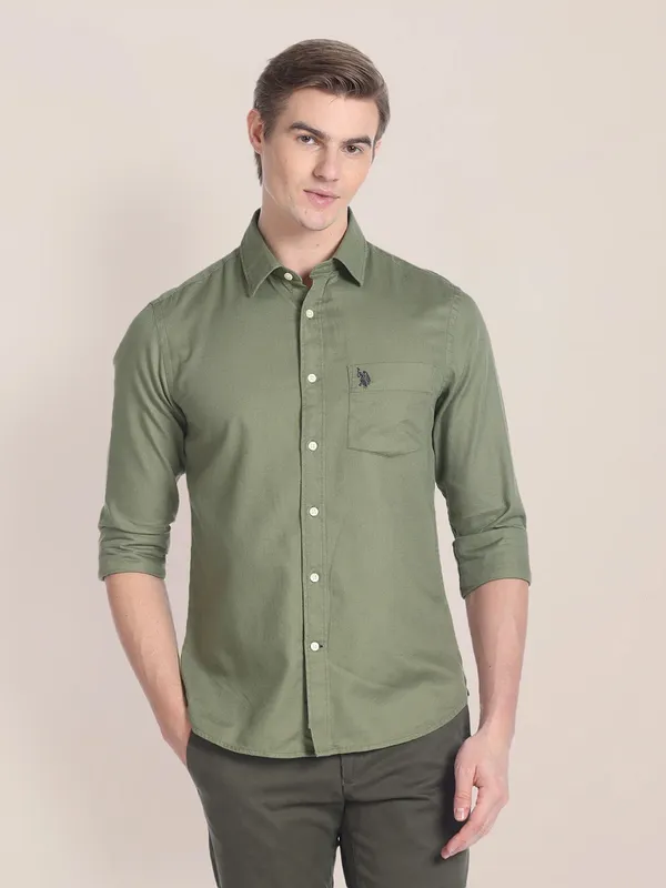 U S POLO ASSN olive plain shirt