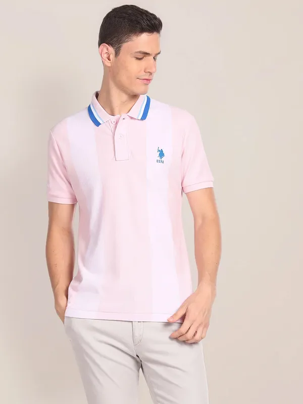 U S POLO ASSN peach polo neck t shirt