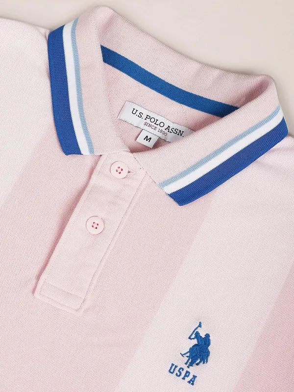 U S POLO ASSN peach polo neck t shirt