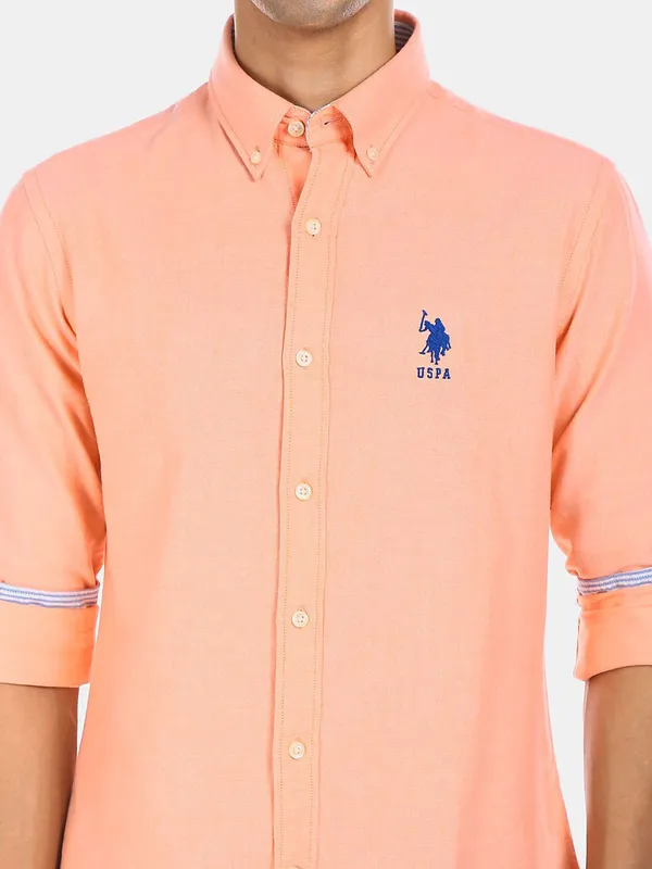 U S Polo Assn peach solid casual shirt