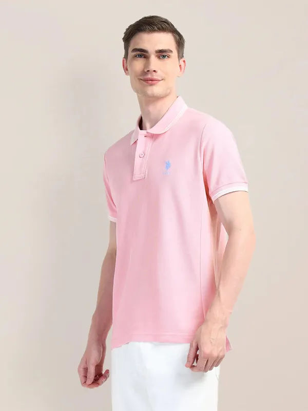 U S POLO ASSN pink cotton t-shirt with cutaway collar
