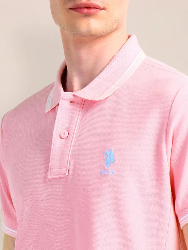 U S POLO ASSN pink cotton t-shirt with cutaway collar