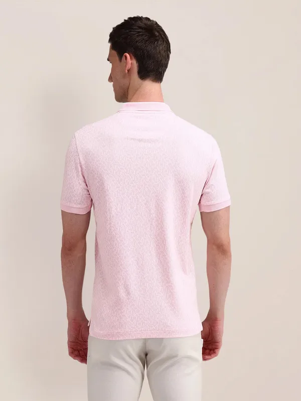 U S POLO ASSN pink printed cotton slim fit t-shirt