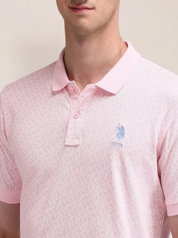 U S POLO ASSN pink printed cotton slim fit t-shirt