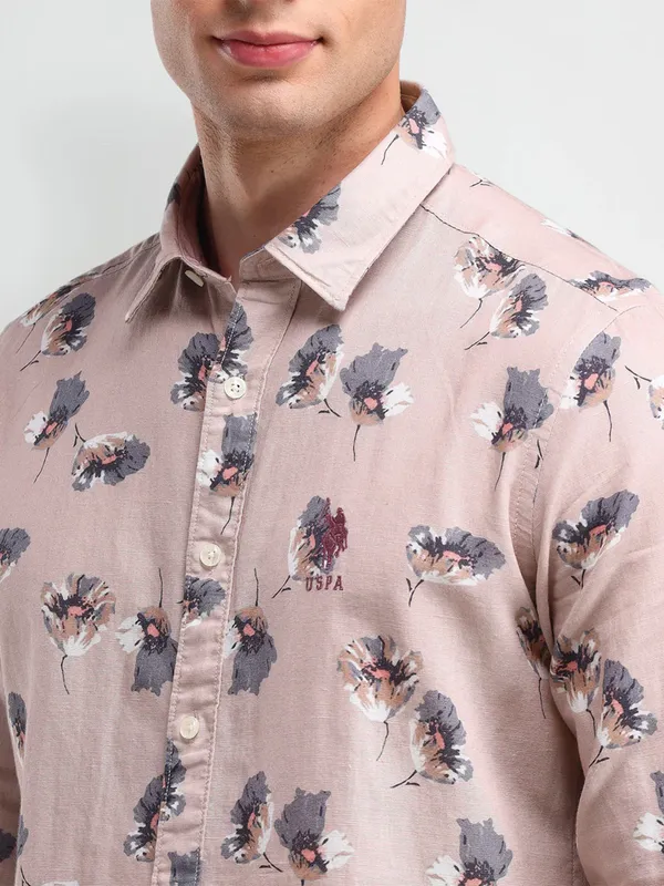 U S POLO ASSN pink printed shirt in cotton fabric