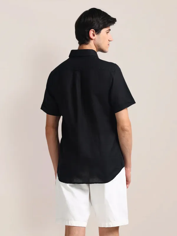 U S POLO ASSN plain black cotton shirt with cutaway collar