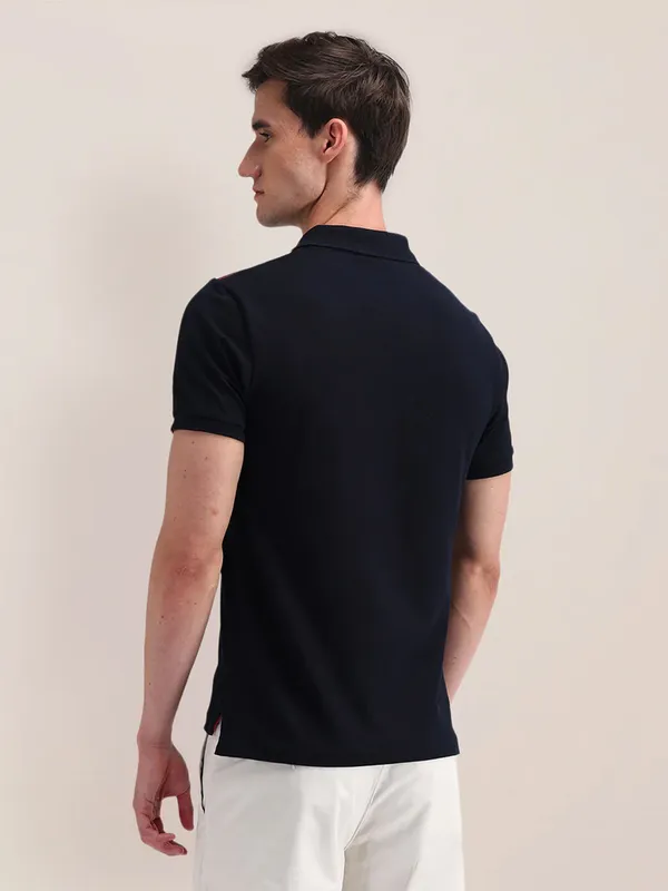 U S POLO ASSN plain black cotton slim fit t-shirt with polo neck