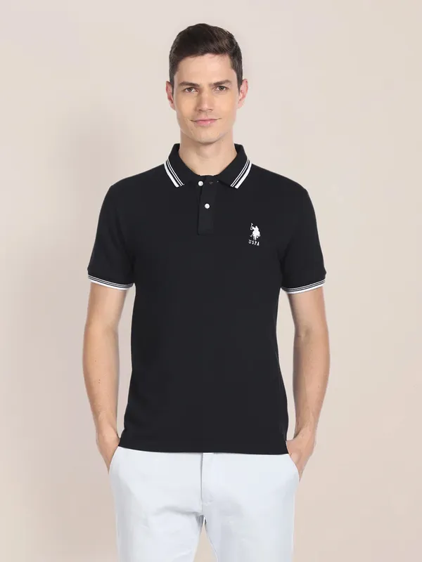 U S POLO ASSN plain black cotton t shirt
