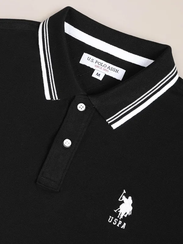 U S POLO ASSN plain black cotton t shirt