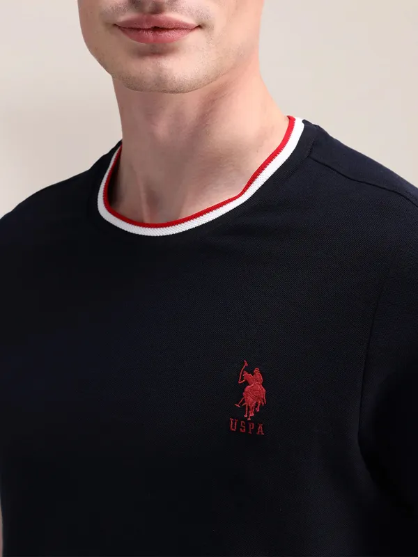 U S POLO ASSN plain black cotton t-shirt  for men