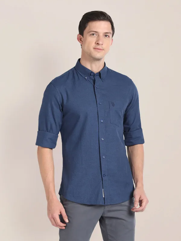 U S POLO ASSN plain blue cotton shirt