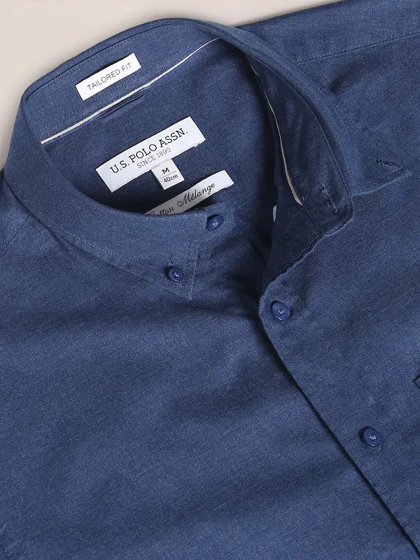 U S POLO ASSN plain blue cotton shirt