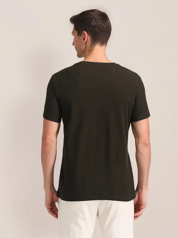 U S POLO ASSN plain brown cotton slim fit t-shirt