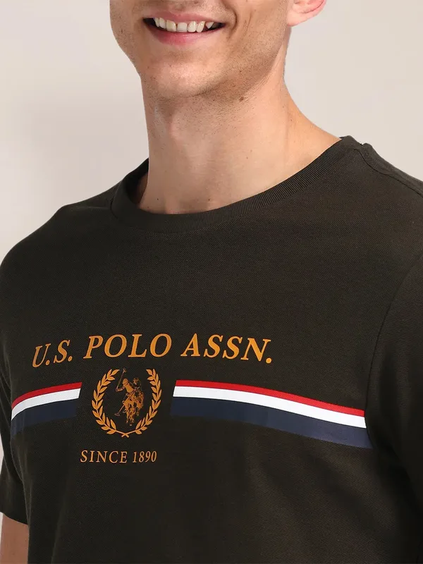 U S POLO ASSN plain brown cotton slim fit t-shirt